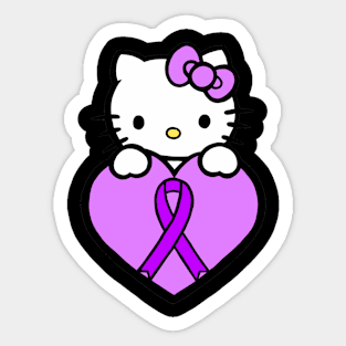Cartoon cat awareness ribbon (Purple) Sticker